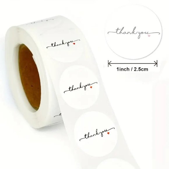 NEW 500 Stickers/roll Round Thank You Stickers Packaging Tags - White - Picture 2 of 5